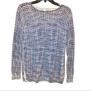 White House Black Market Plaid Static Print Tunic‎ Sweater Blue Small